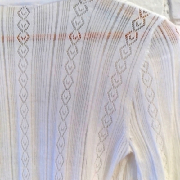 LOFT  Ivory Crochet Knit Open Front Lightweight Cardigan - Picture 5 of 7